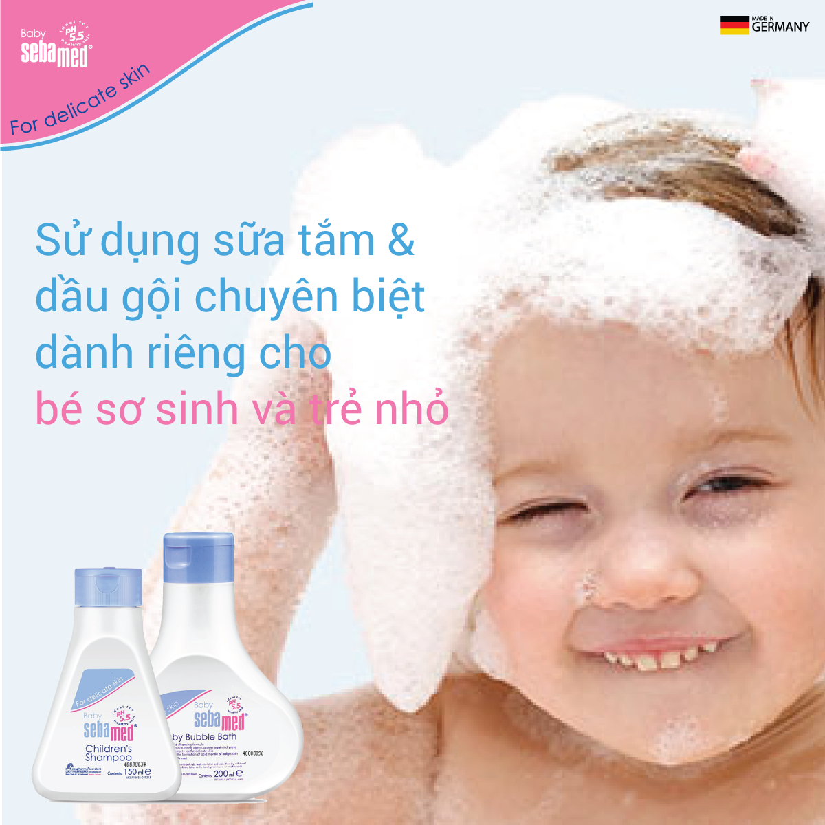 Sebamed Baby Bubble su dung sua tam dau goi rieng biet danh rieng cho be so sinh - 3