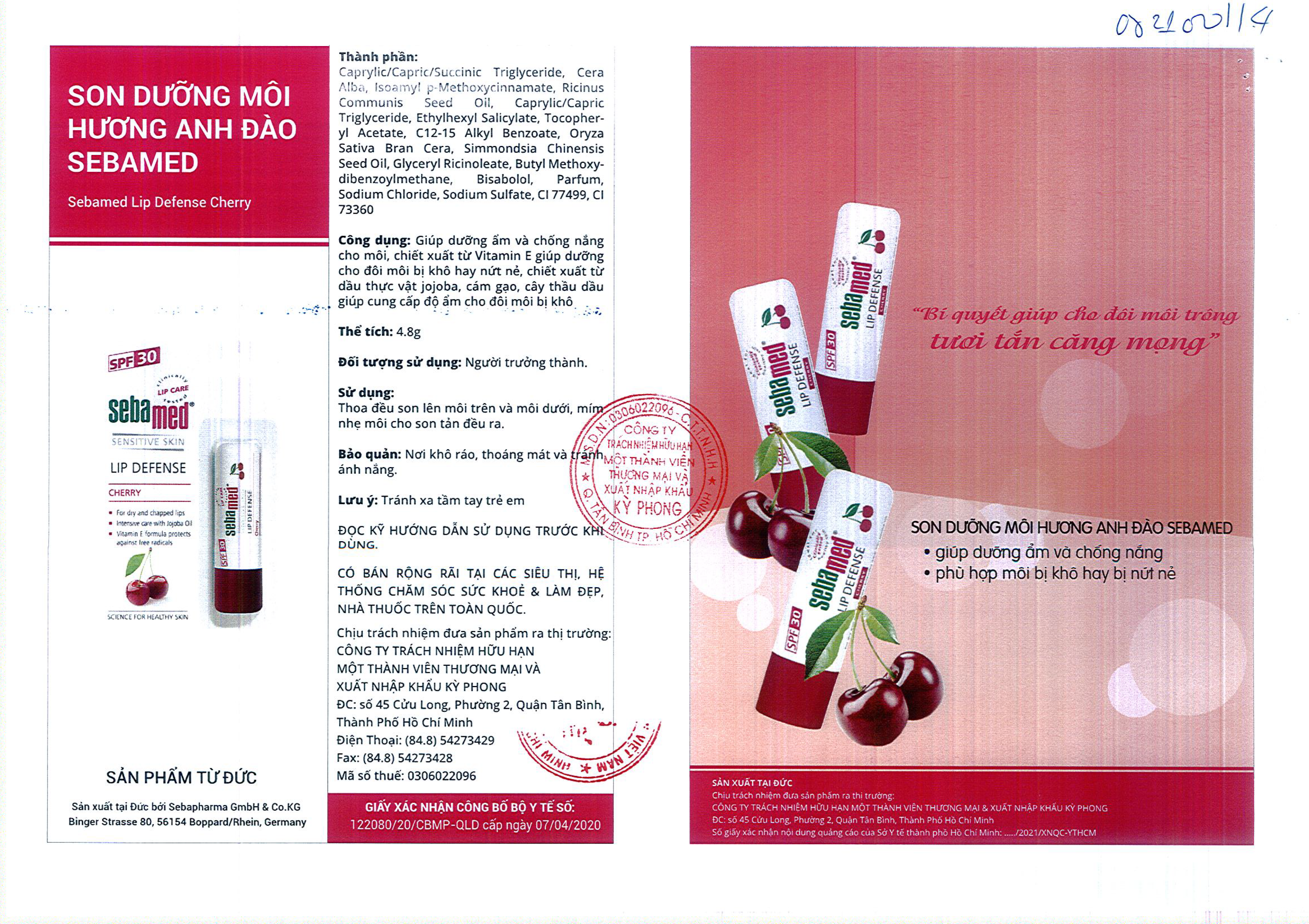 Son dưỡng môi hương anh đào sebamed - 9 - sebamed 8.SSS10B GPQC son Cherry 2 - 3