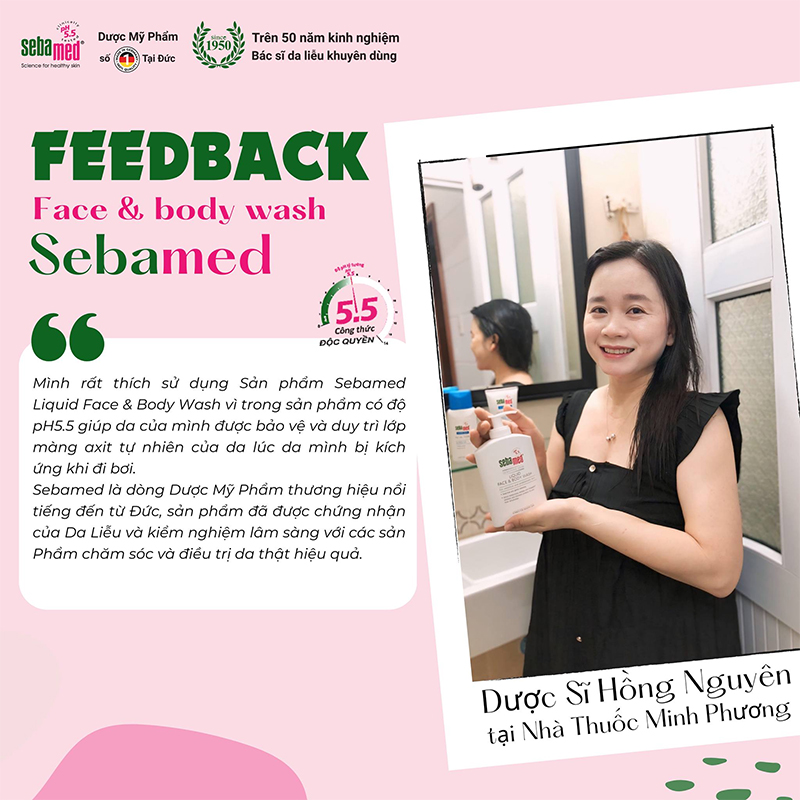 Khách hàng phản hồi tích cực về sữa rửa mặt và sữa tắm toàn thân Sebamed pH 5.5.